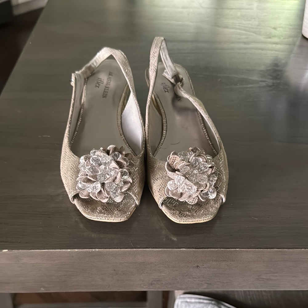 Anne Klein Gold Heels with Glamorous Embellishments